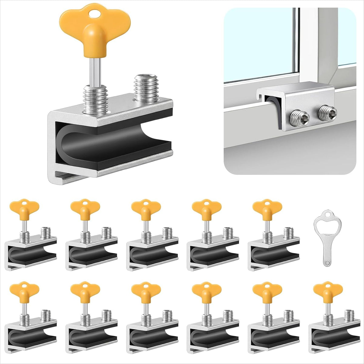 Sliding Window Locks 4 Sets，Adjustable Aluminum Stopper for Window Security