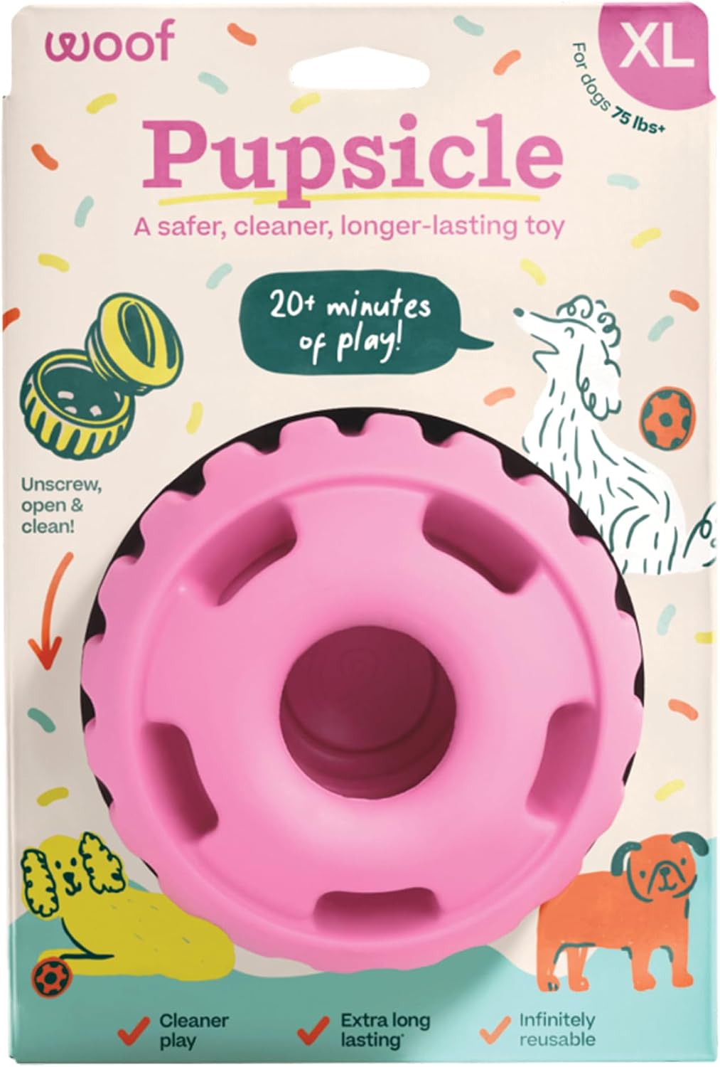 WOOF Pupsicle Interactive Dog Ball Toy for Dogs Large 25-75 lbs - Blue | Long-lasting enrichment toy for medium/large dogs, easy-fill design, low-mess play, made of natural rubber, easy to clean