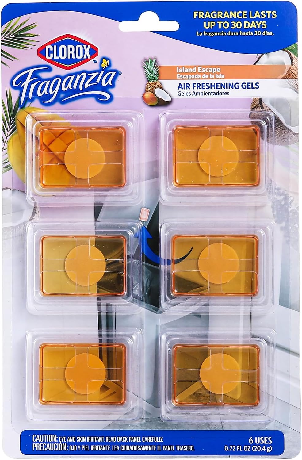 Clorox Fraganzia Stick-On Gel Fresheners, Lavender Eucalyptus, 6 Count