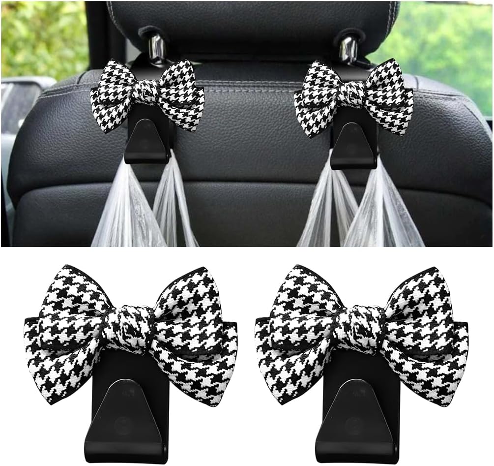Mandark 2PCS Bow Car Headrest Hooks for Bags, Black Line