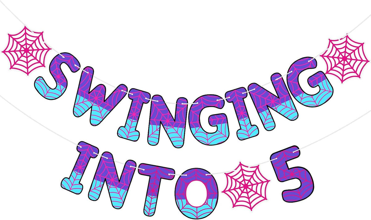 TaoBary Spider Theme 4th Birthday Banner Swinging into 4,Red and Blue