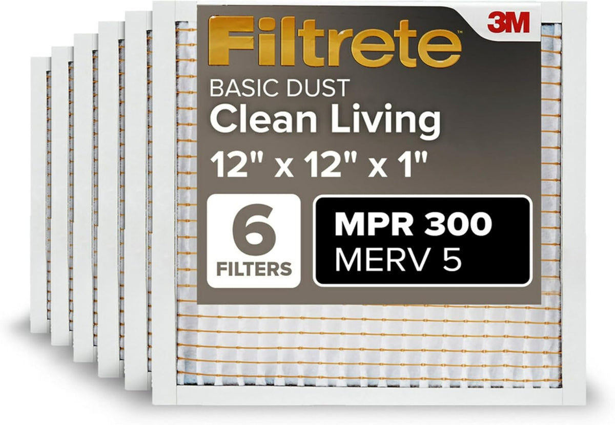 Filtrete 16x25x1 Air Filter MERV 5, 6-Pack AC Furnace HVAC, MPR 300 Basic Dust Defense, Pleated Electrostatic, Removes Lint