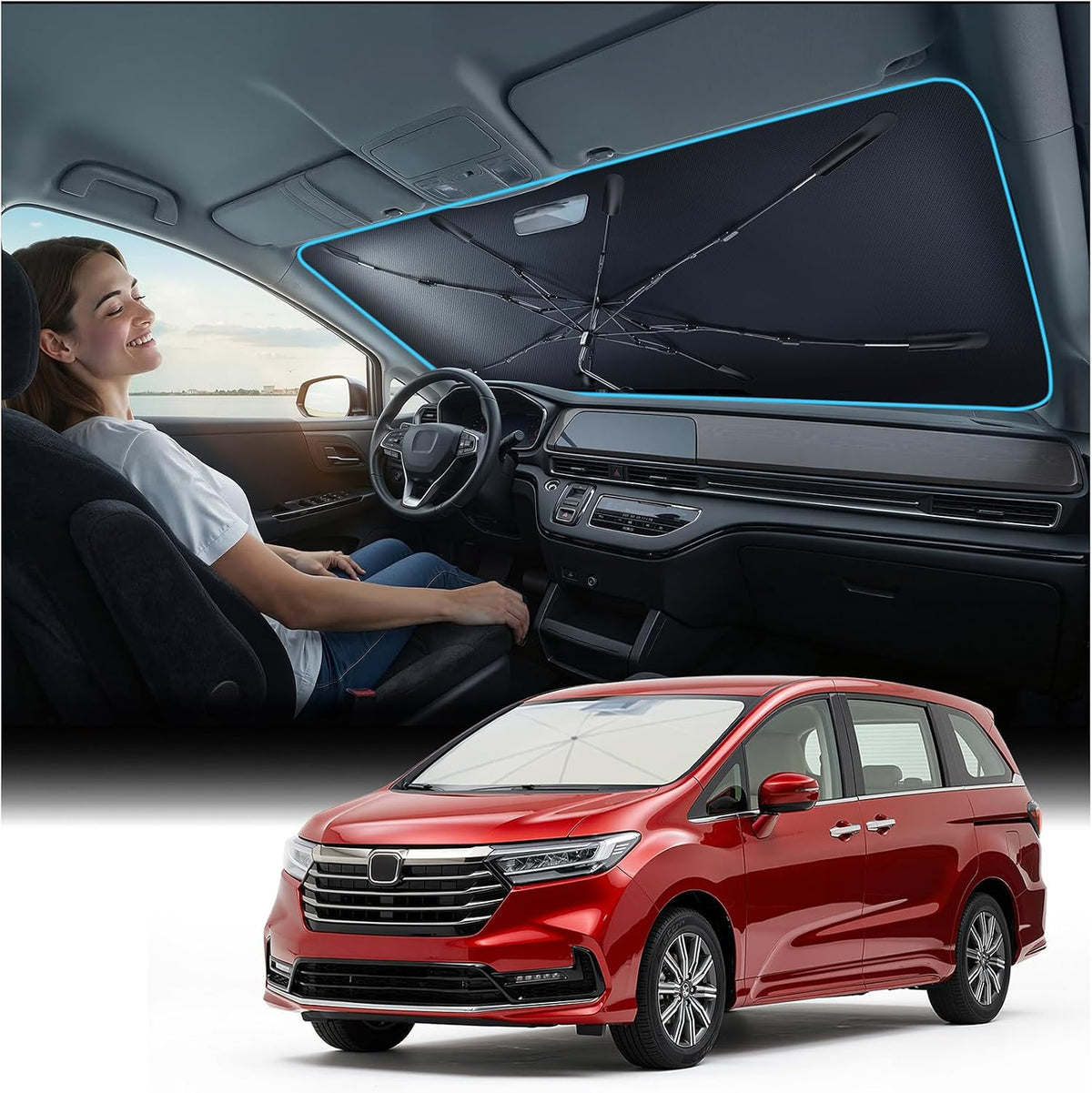 Nmoiss 2026 Windshield Sun Shade Umbrella [Vinyl Coating Heat Shield]