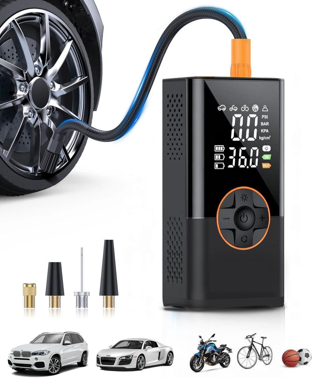 Tire Inflator Portable Air Compressor, 3X Faster Air Compressor with Digital Pressure Gauge, 150 PSI Portable Air Pump for Car, Motorcycle, Bicycle and Balls(Black)