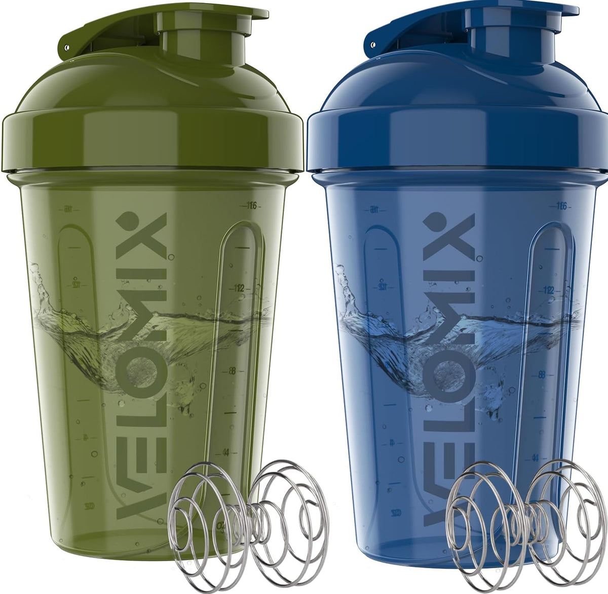 VELOMIX 2 Pack 20oz Protein Shaker Bottle for Protein Mixes, Black/Transpar