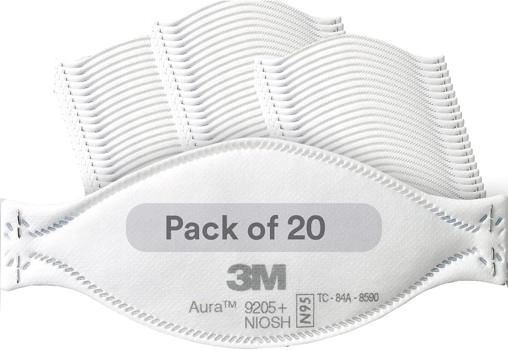 3M Aura Particulate Respirator 9205+, N95, Individually Wrapped, 3 Panel Flat Fold Design Allows for Facial Movements