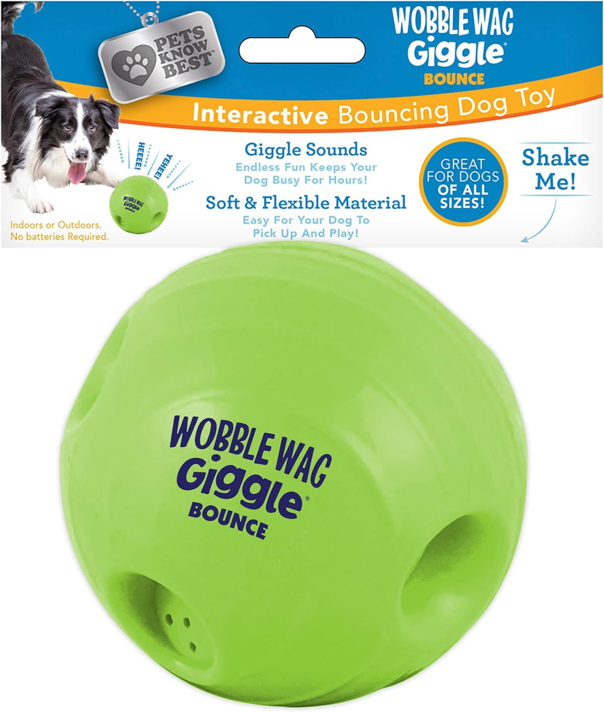 Wobble Wag Giggle Ball, Interactive Dog Toy, Fun Giggle Sounds When Rolled or Shaken, Pets Know Best, As Seen On TV