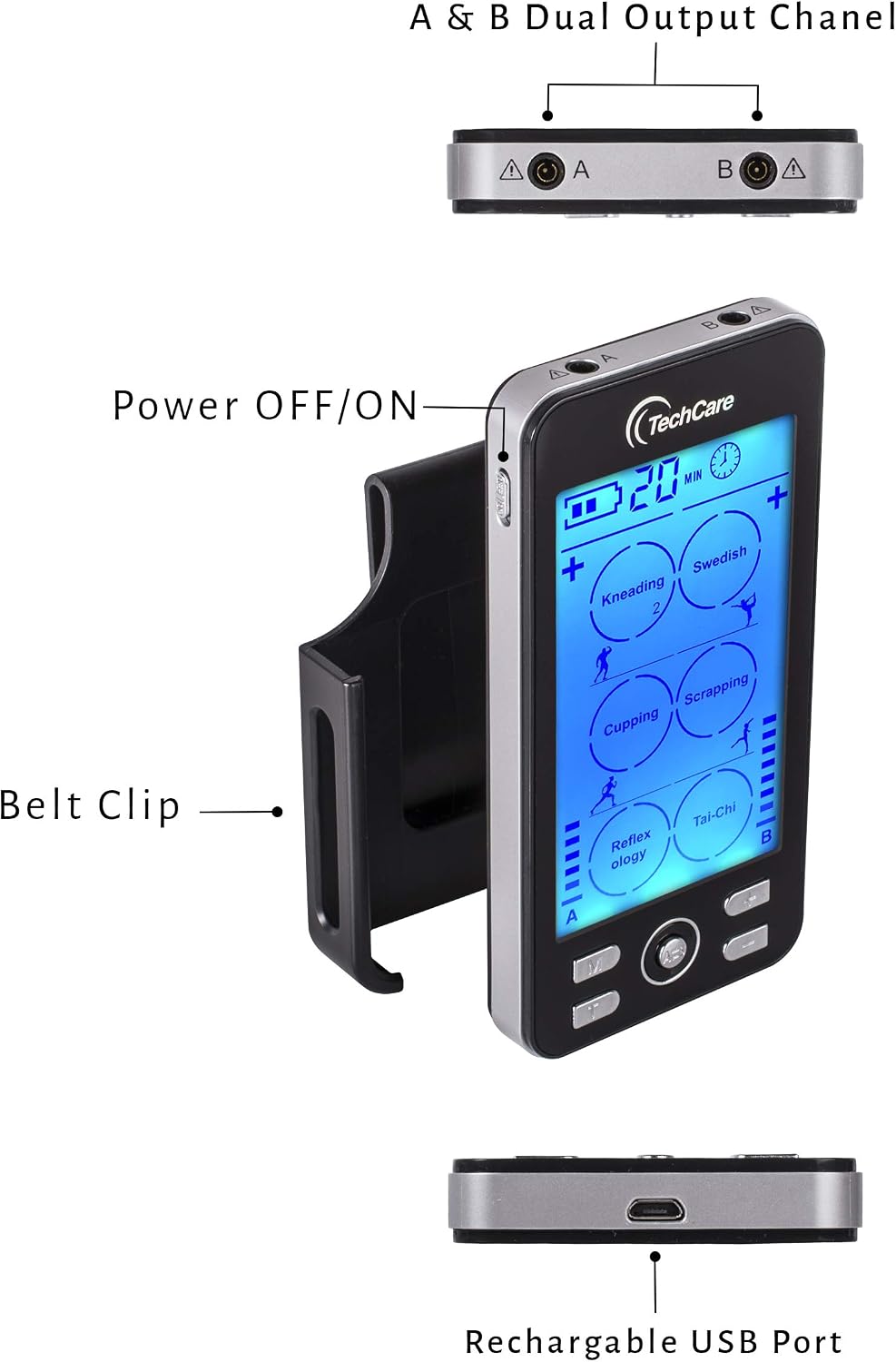Rechargeable TENS EMS Muscle Stimulator, Dual Channel Electric Pulse Massager for Back & Neck Muscle Recovery and Pain Relief
