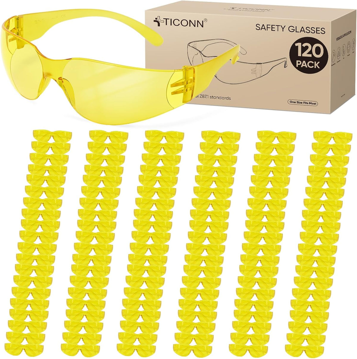 TICONN Clear Safety Glasses for Men & Women, ANSI Z87.1 Safety Goggles