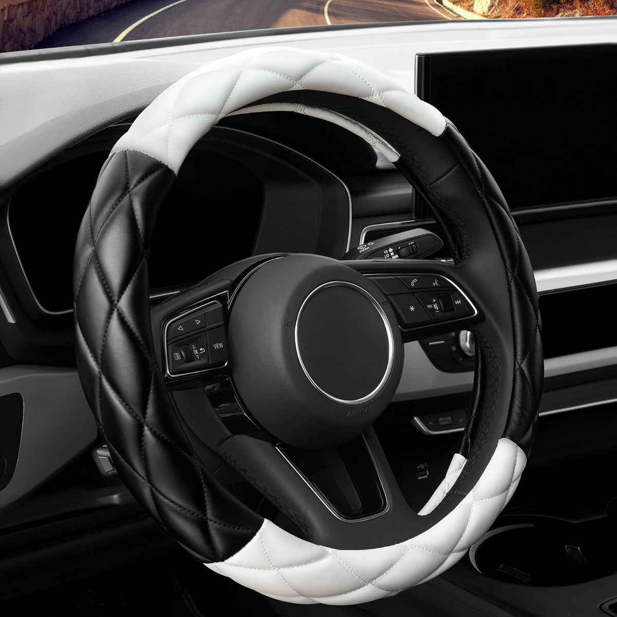 YHONGJT Soft Microfiber Leather Steering Wheel Cover, Universal 15 Inch for Women Girls, Fit Vehicles, Sedans, SUVs, Vans, Trucks - Light Pink