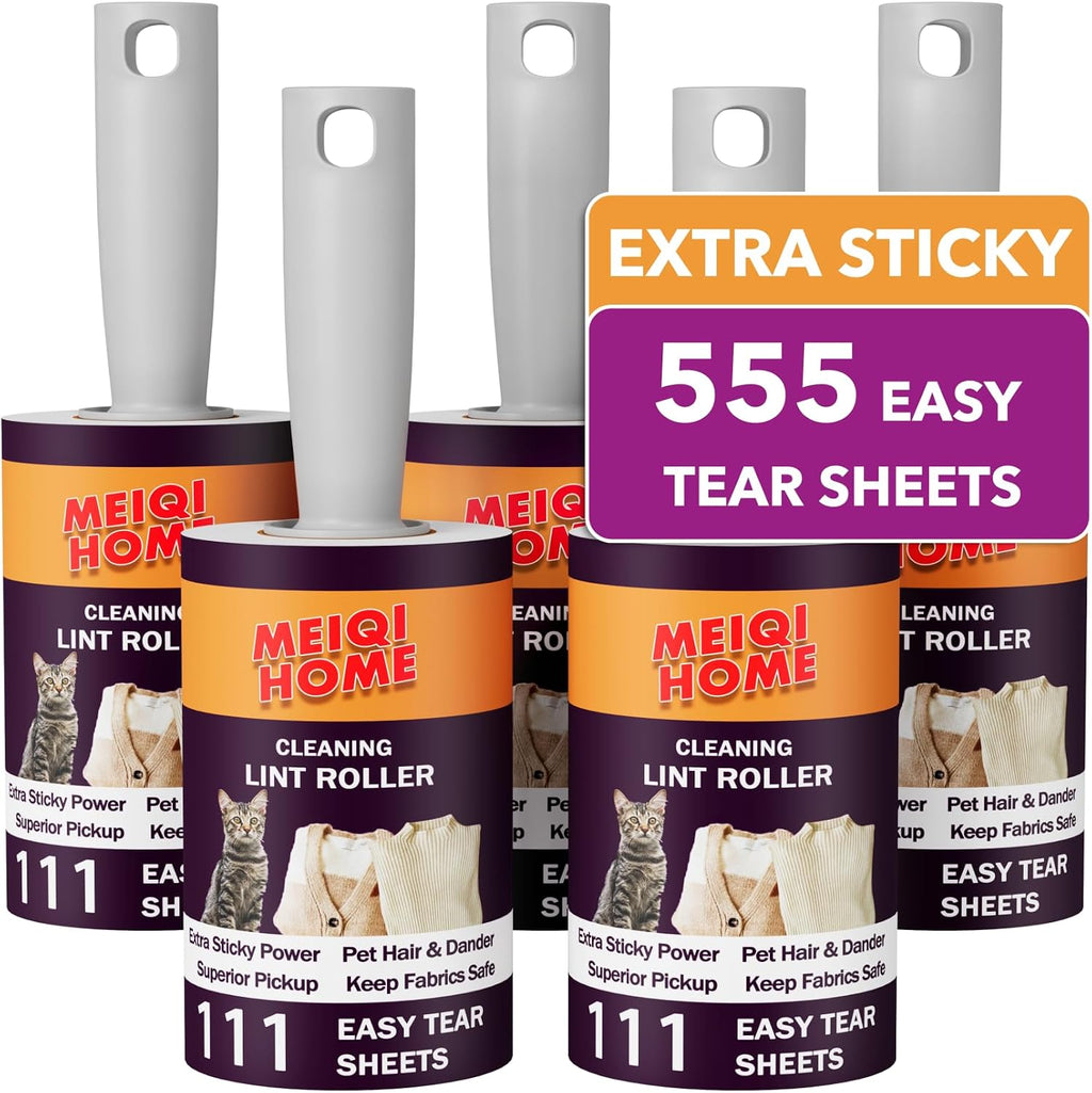 MEIQIHOME Lint Rollers for Pet Hair Extra Sticky, 1110 Sheets Mega Value Set Lint Roller with 5 Upgraded Handles, 10 Rollers Portable Pet Lint Roller for Clothes, Furniture, Dog & Cat Hair Removal