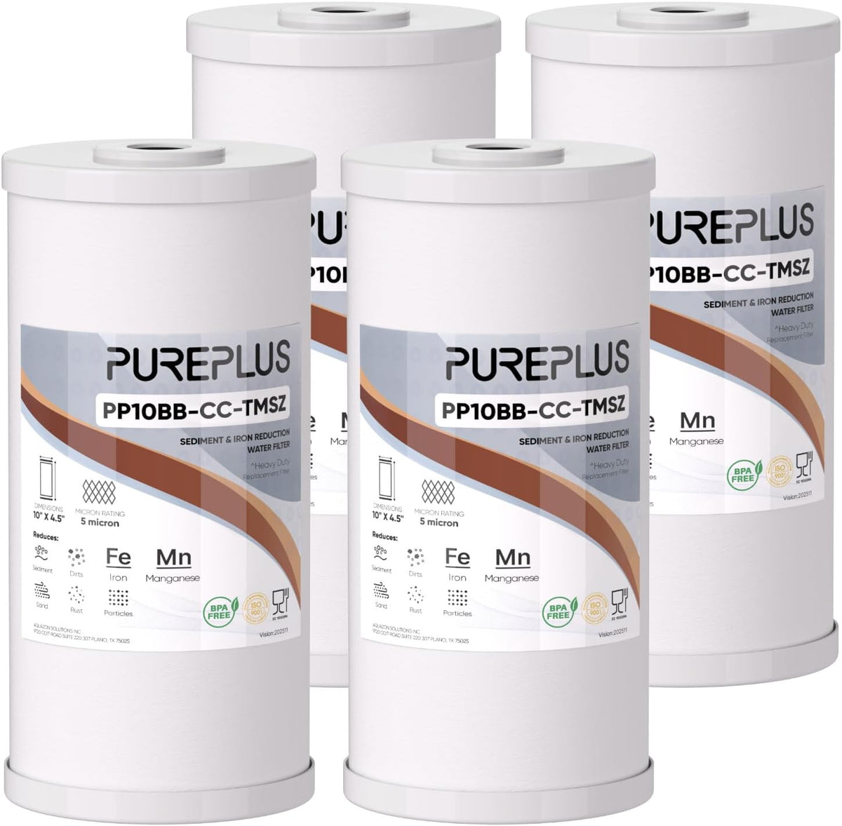 PUREPLUS 5 Micron 10" x 4.5" Whole House Sediment and Carbon Water Filter Replacement Cartridge for GE FXHTC, GXWH40L, GXWH35F, GNWH38S, Culligan RFC-BBSA, WRC25HD, PP10BB-CC, Pentek RFC-BB, 2Pack