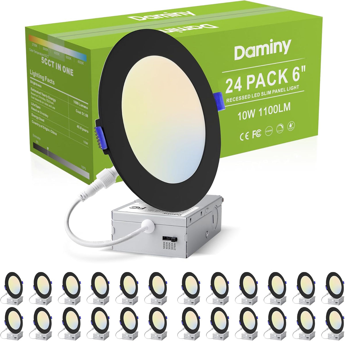DAMINY 24 Pack 6 Inch LED Recessed Lighting, Canless Wafer Downlight, White