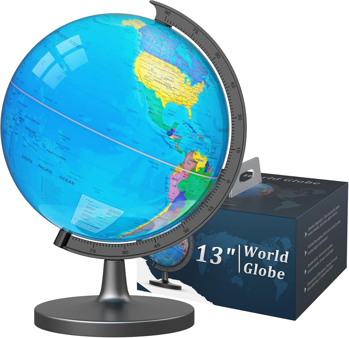 13" Globe for Kids & Adults with Stable Heavy Metal Base