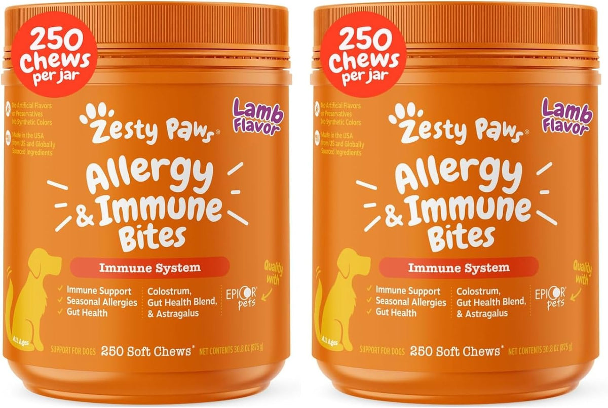 Zesty Paws Dog Allergy Chews - Dog Allergy Relief, Lamb, 90 Ct