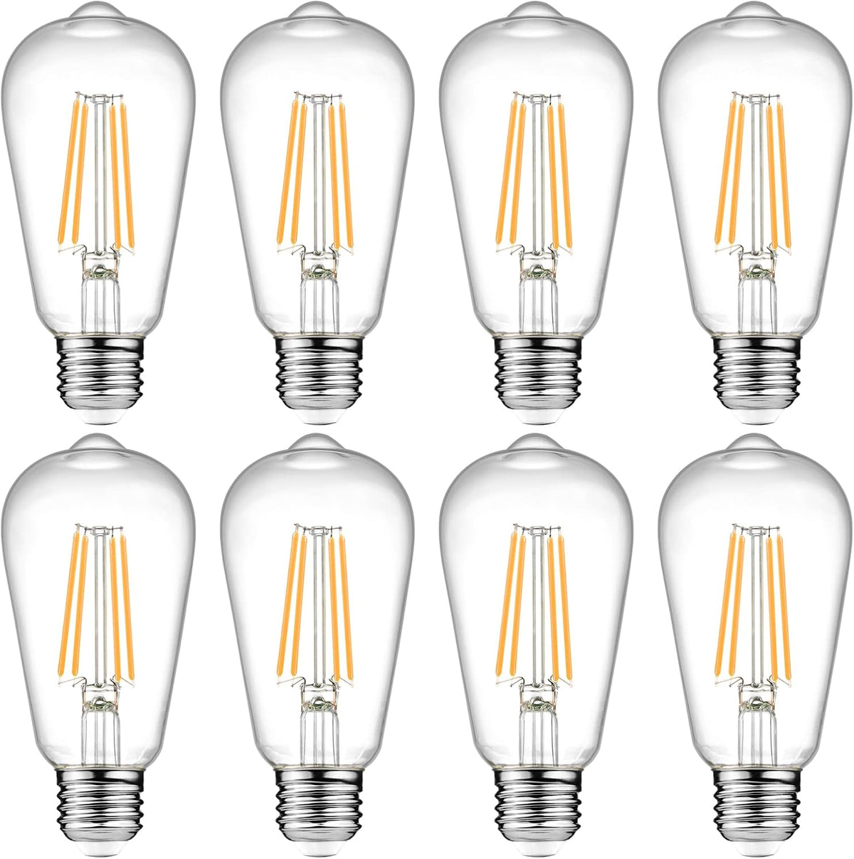 Ascher Vintage LED Edison Bulbs, 6W, Equivalent 60W, Non-Dimmable, High Brightness Warm White 2700K, ST58 Antique LED Filament Bulbs with 80+ CRI, E26 Medium Base, Clear Glass, Pack of 4