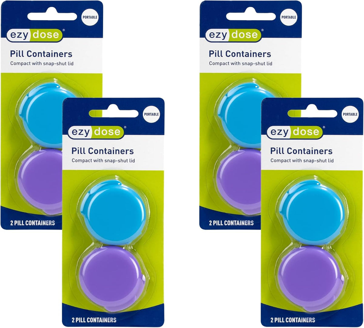 EZY DOSE Daily Round, Compact, Small, Disrcrete, Portable On-The-Go Pocket Pharmacy, Pill Box, Organizer and Vitamin Containers, Snap Shut Lids, Travel Friendly, Colors May Vary, 2 Pack, BPA Free