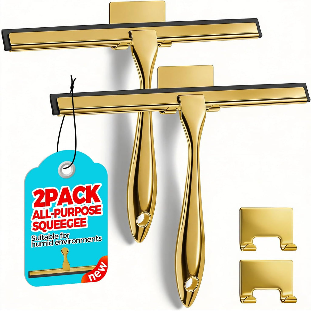 ALFLOD 2pcs Shower Squeegee for Glass Doors with Adhesive Hanging Hook Set