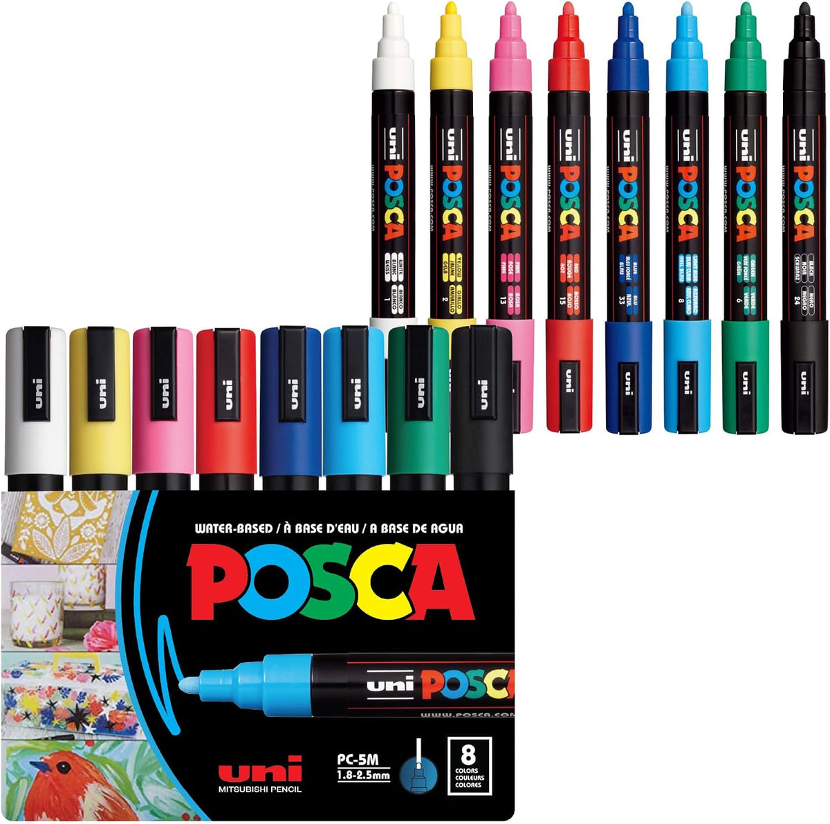 POSCA® PC-5M Water-Based Acrylic Paint Markers, Medium Tip, 8 Count