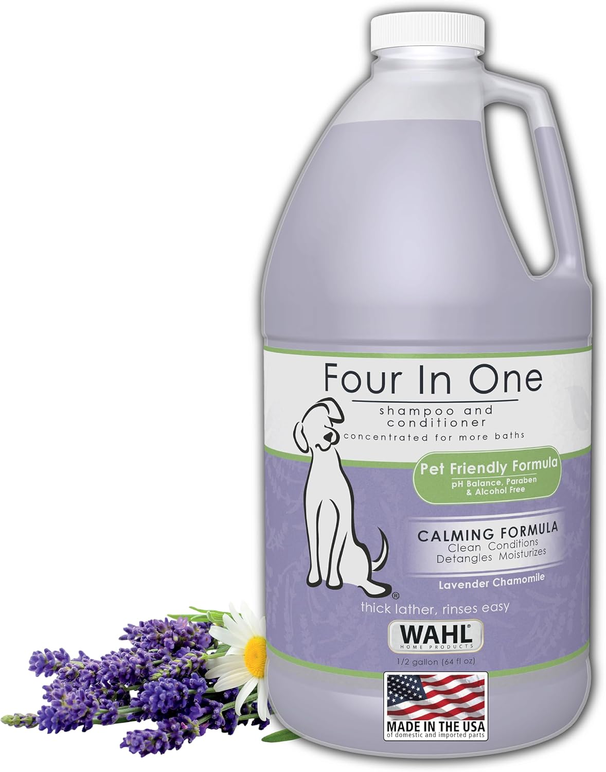 Wahl USA 4-in-1 Calming Dog Shampoo with Lavender Chamomile Scent – Cleans, Conditions, Detangles, & Moisturizes - Pet Friendly Formula - 24 Oz - Model 820000A