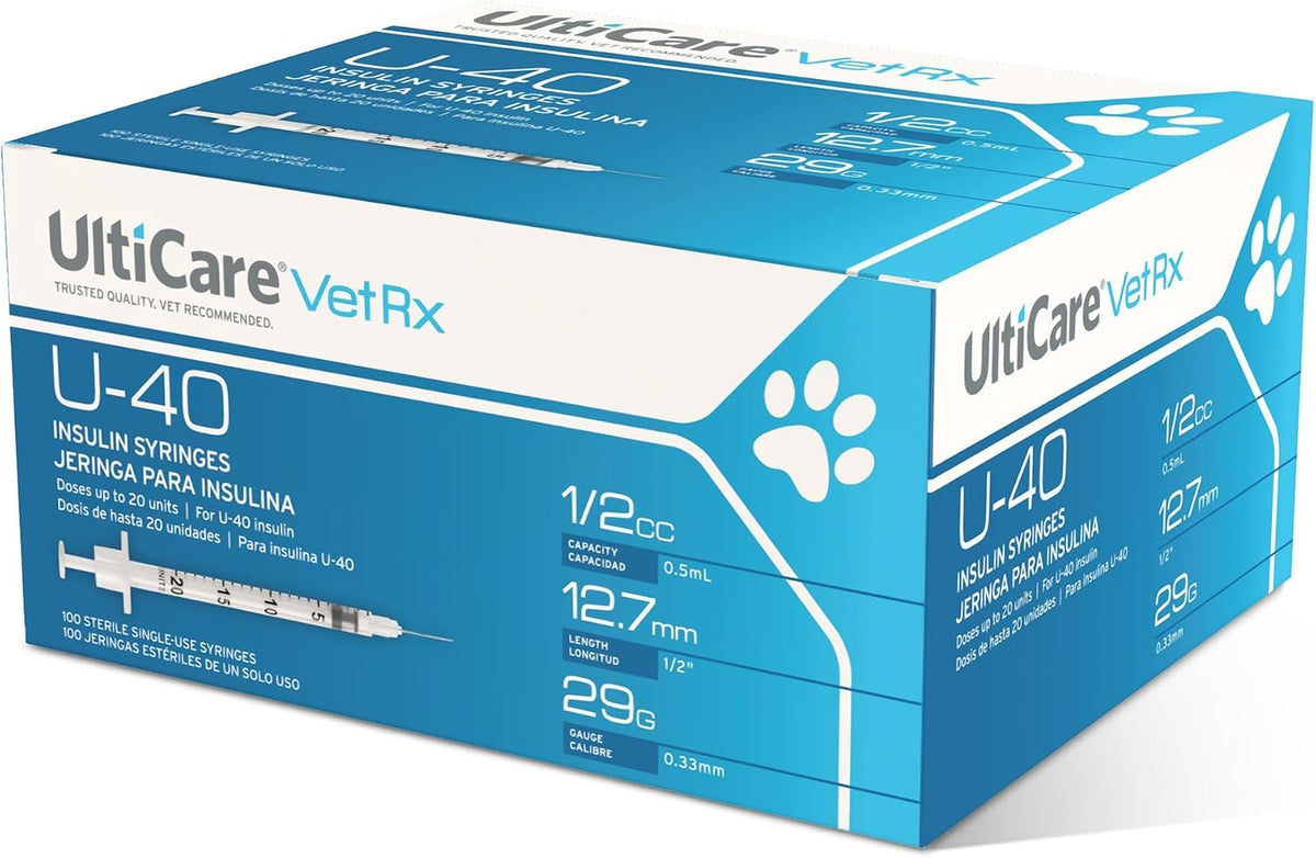 UltiCare VetRx U-40 1/2cc Pet Insulin Syringes, 1/2cc, 29G x 1/2", 100 Ct