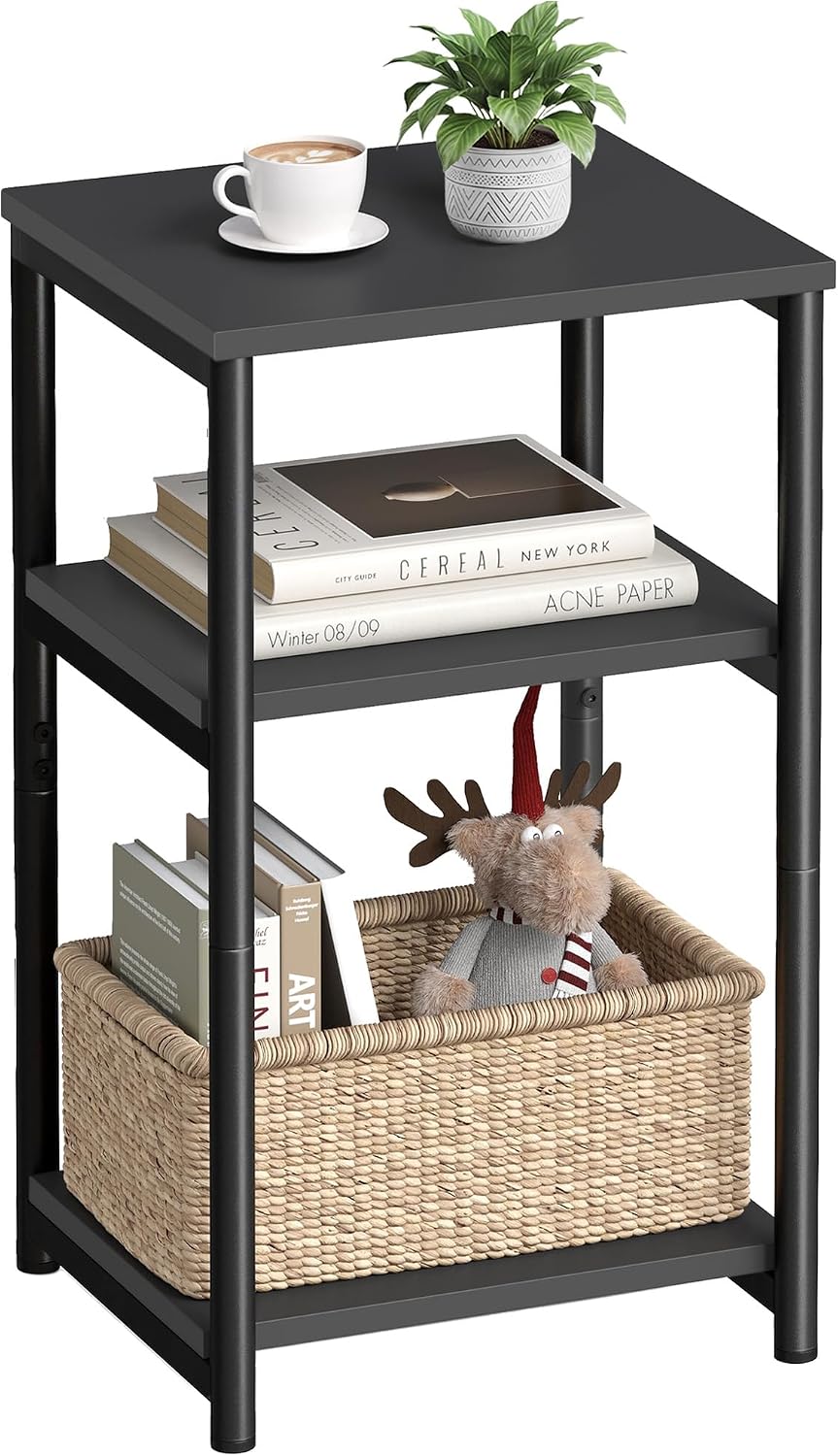VASAGLE Side Table, Small End Table, Tall Nightstand, Steel Frame