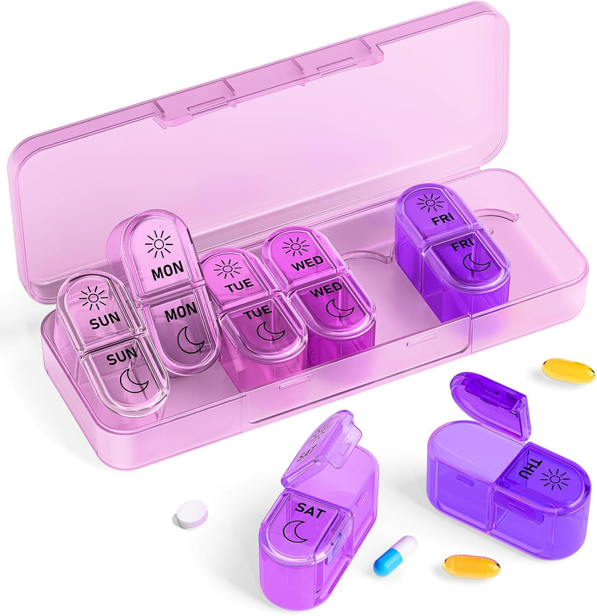Pillex Weekly Pill Organizer 2 Times a Day, AM PM Pill Box Organizer 7 Day
