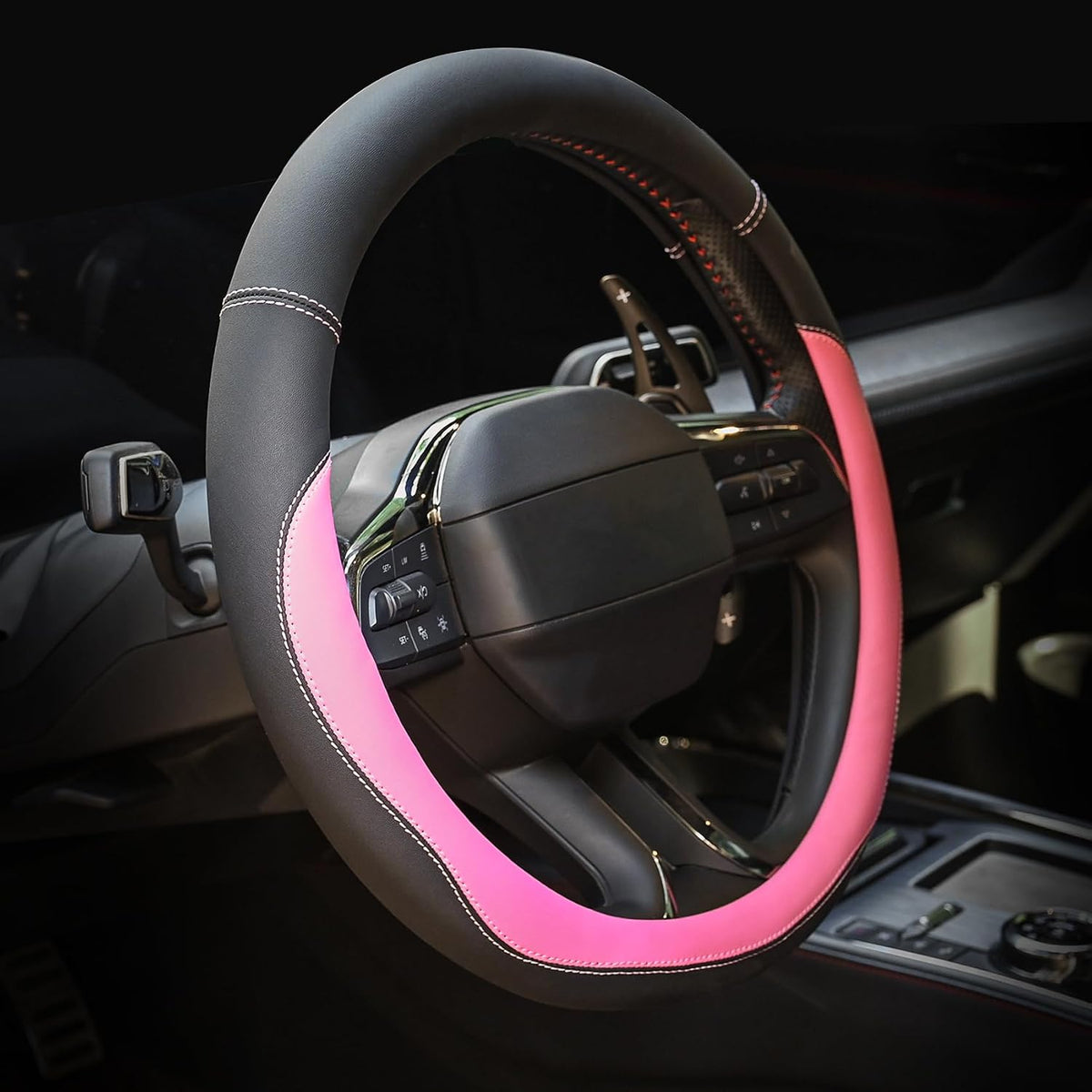Valleycomfy Microfiber Leather Steering Wheel Cover Universal 15 inch (Black)