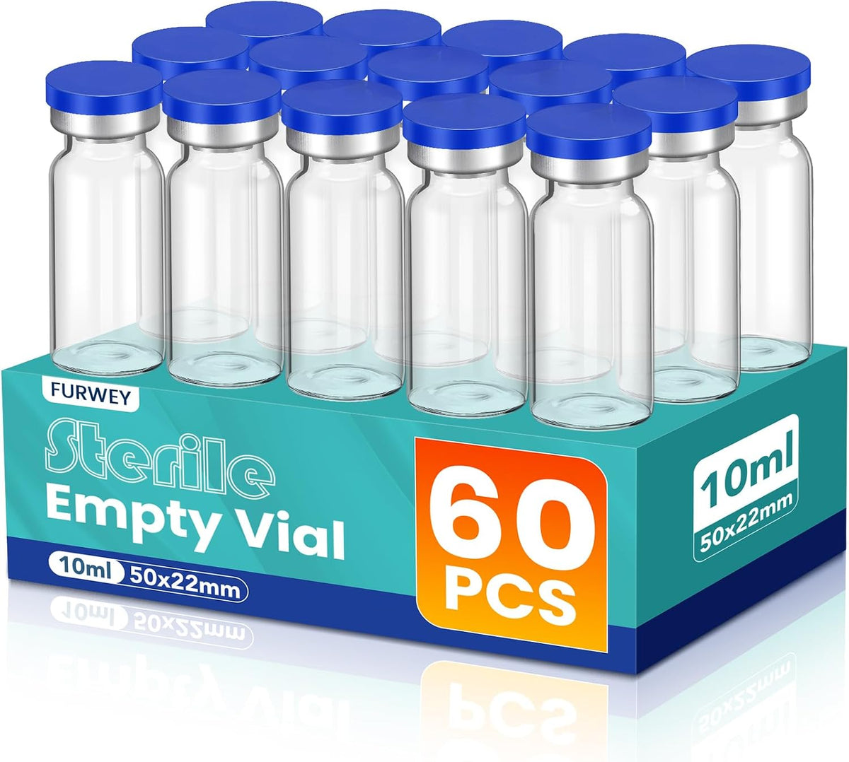 FURWEY 10ML Sterile Vials, Glass Empty Vials for Injection, 20 Pack