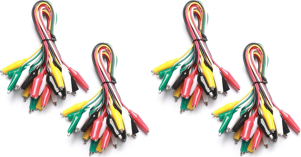 WG-026 10-Piece Test Lead Set with Alligator Clips, 22 AWG, 20.5-Inch, 5 Colors Copper Wire Soldered and Stamped Alligator Clips，Testing Probes, Crocodile Jumper Wires Cable for Electrical Testing