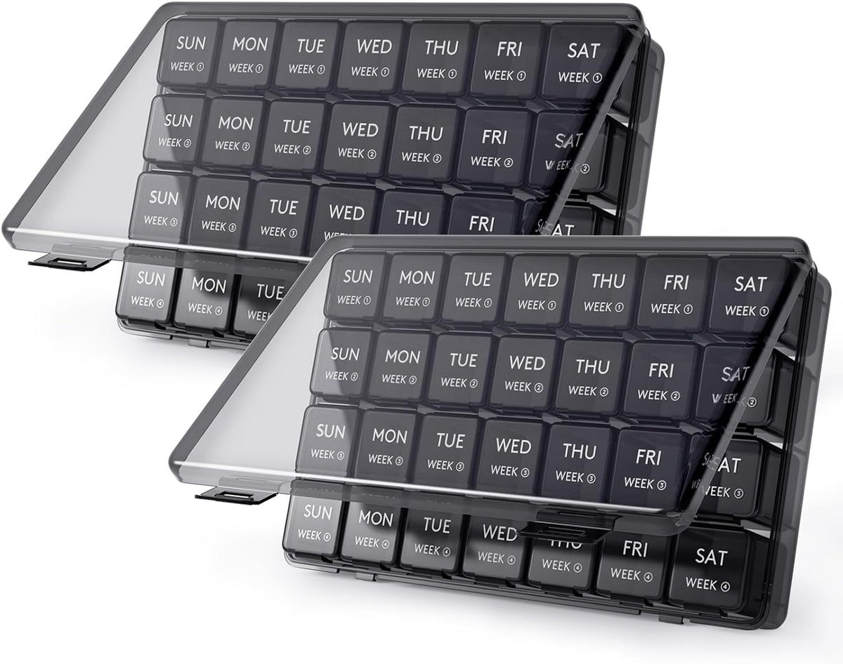 Lifewit Monthly Pill Organizer Once a Day, 28 Day Pill Box, Black, 28 Grids