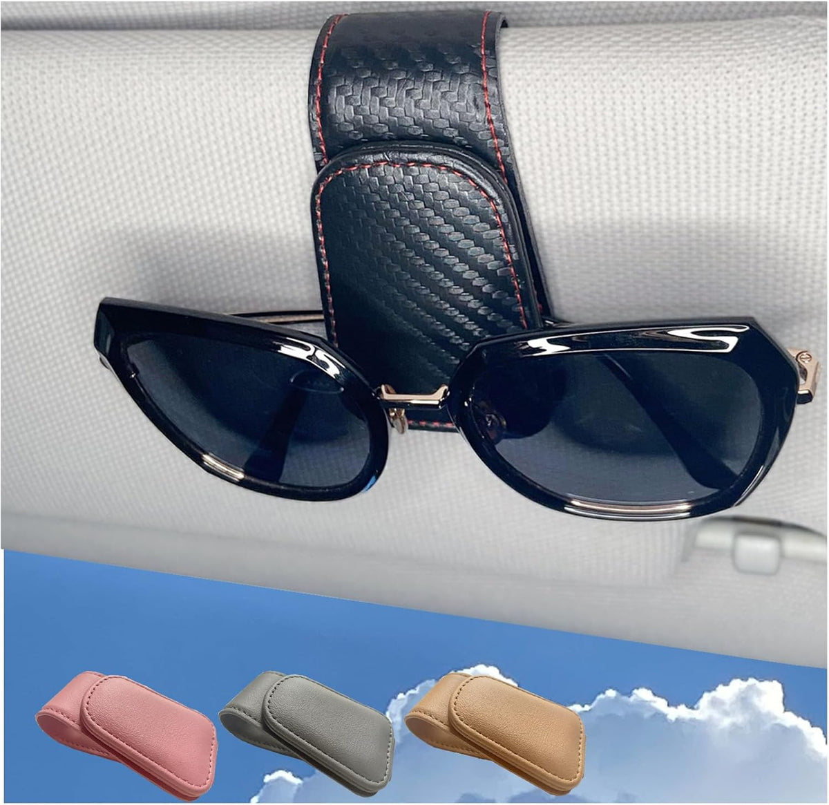 Magnetic Leather Sunglass Holder for Car, Eyeglasses Clip for Visor(Black)