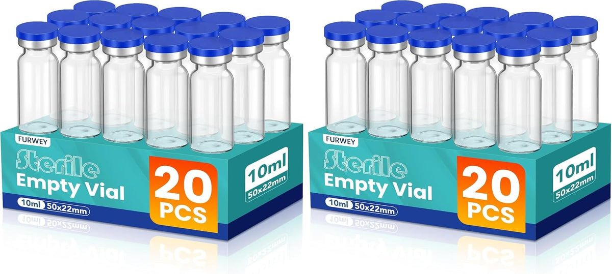FURWEY 10ML Sterile Vials, Glass Empty Vials for Injection, 20 Pack