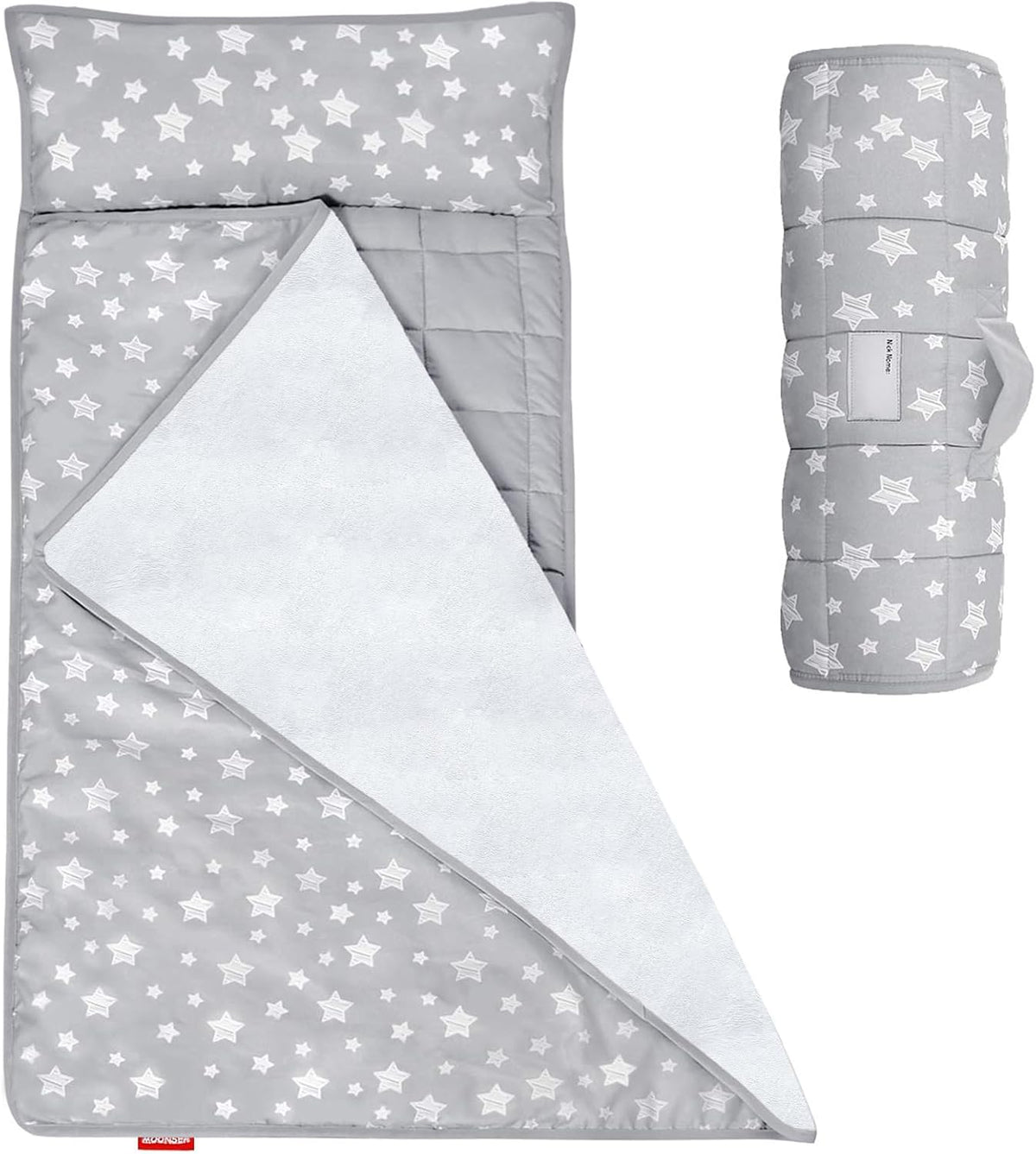 Moonsea Toddler Nap Mat with Pillow and Fleece Minky Blanket Grey