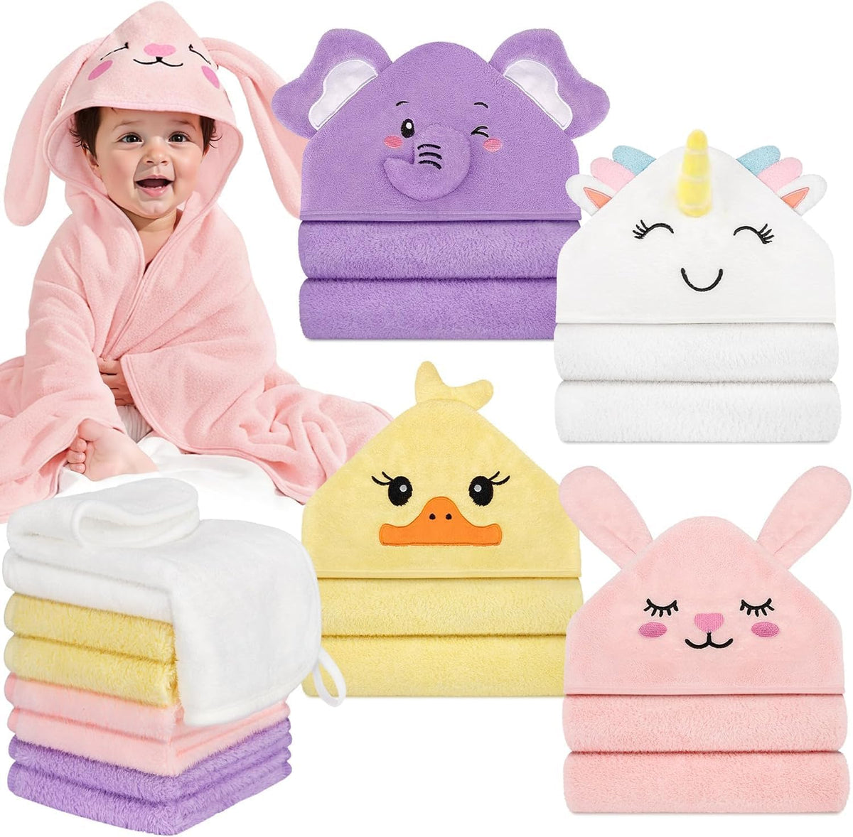 12 PCS Baby Bath Towels Set, Baby Towels for Newborn Bath Essentials Gifts
