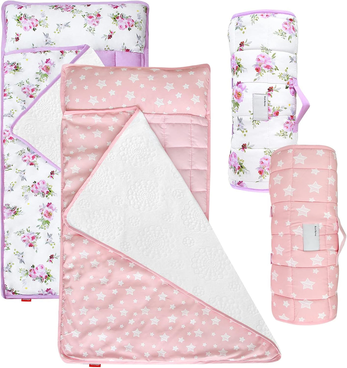 Moonsea Toddler Nap Mat with Pillow and Fleece Minky Blanket Grey