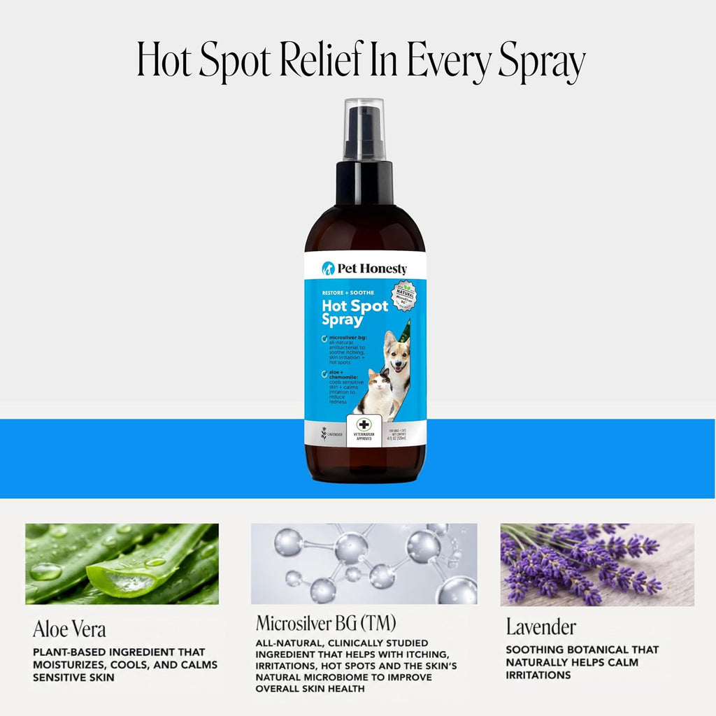 Restore + Soothe Hot Spot Spray for Dogs & Cats – Gentle Dog Skin Spray with Aloe Vera & MicroSilver BG – Soothes Itching, Hot Spots & Irritation – Dog Itch & Hot Spot Remedy for Sensitive Skin – 4oz