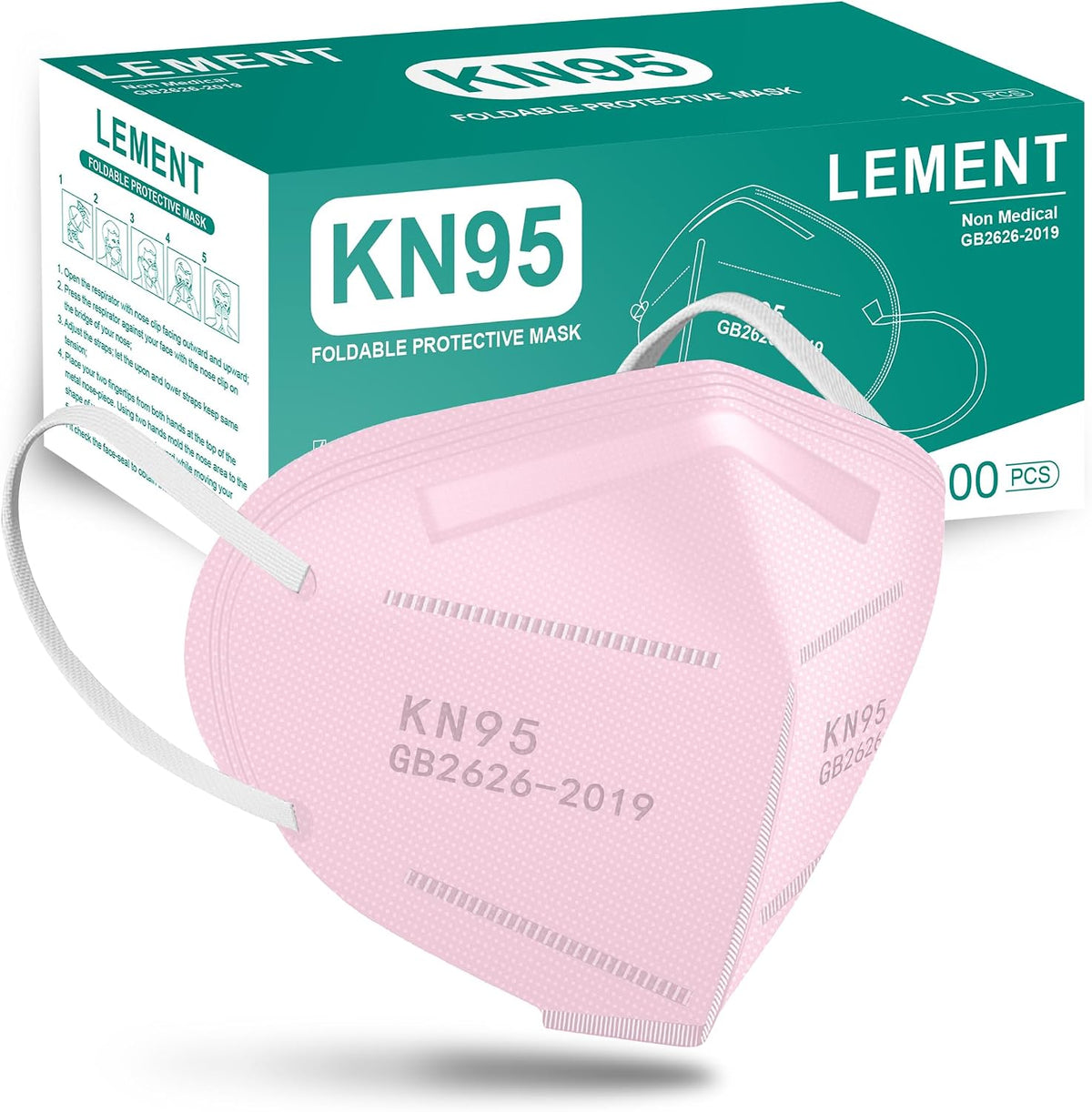 LEMENT 50pcs KN95 Face Mask Black 5-Layer Filter≥95% Cup Dust Safety Masks