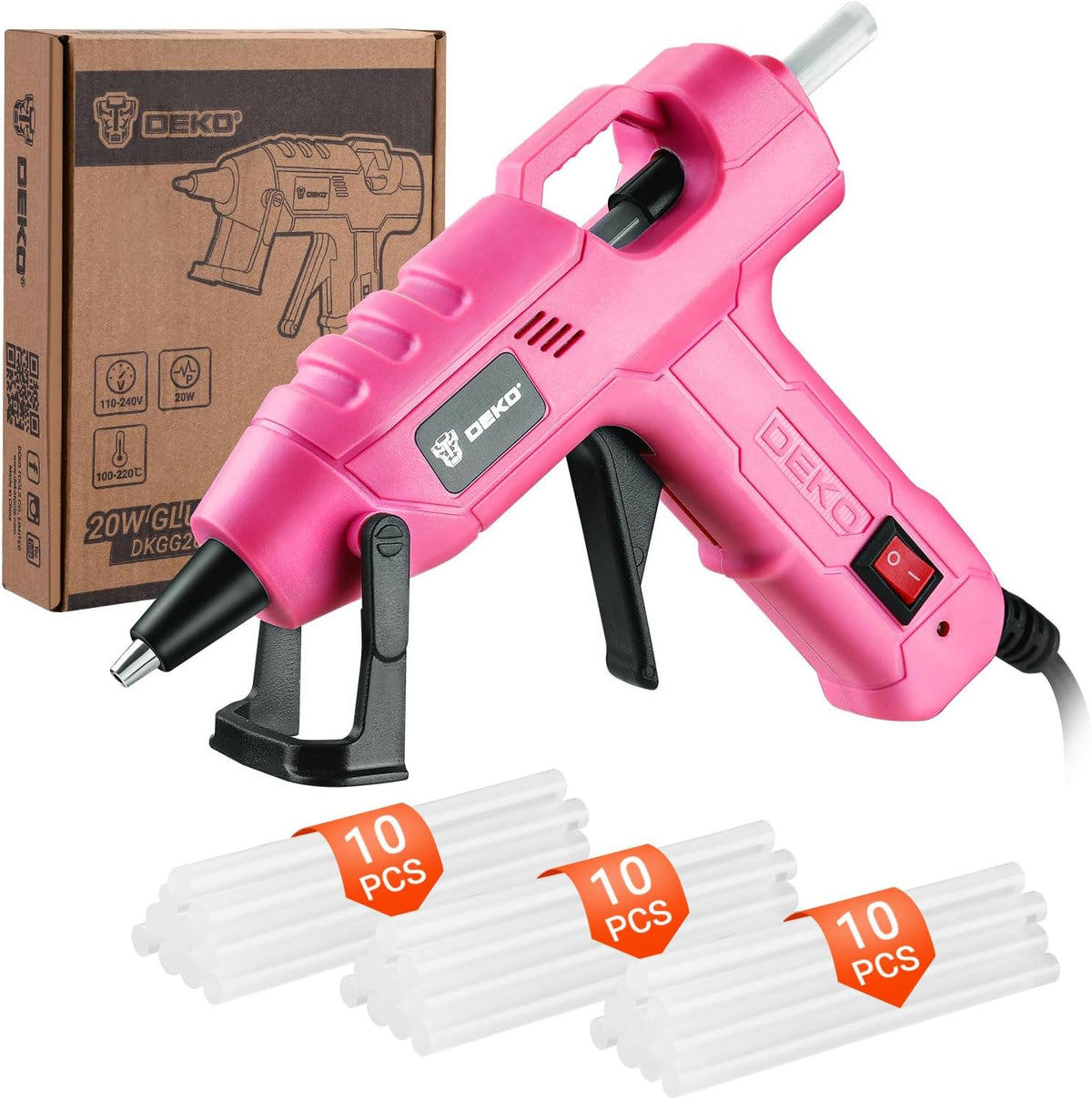 Mini Hot Glue Gun Kit：DEKOPRO 20Watt High Temp Glue Guns Tool with 55-Inch Cord, Includes 30 Glue Sticks for Glue Gun Crafts DIY, School Art, Quick Home Repair (Pink)