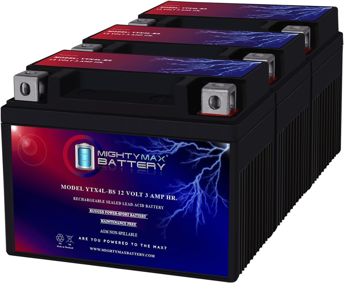 Mighty Max Battery YTX4L-BS - 12 Volt 3 AH, 50 CCA, Rechargeable Maintenance Free SLA AGM Motorcycle Battery