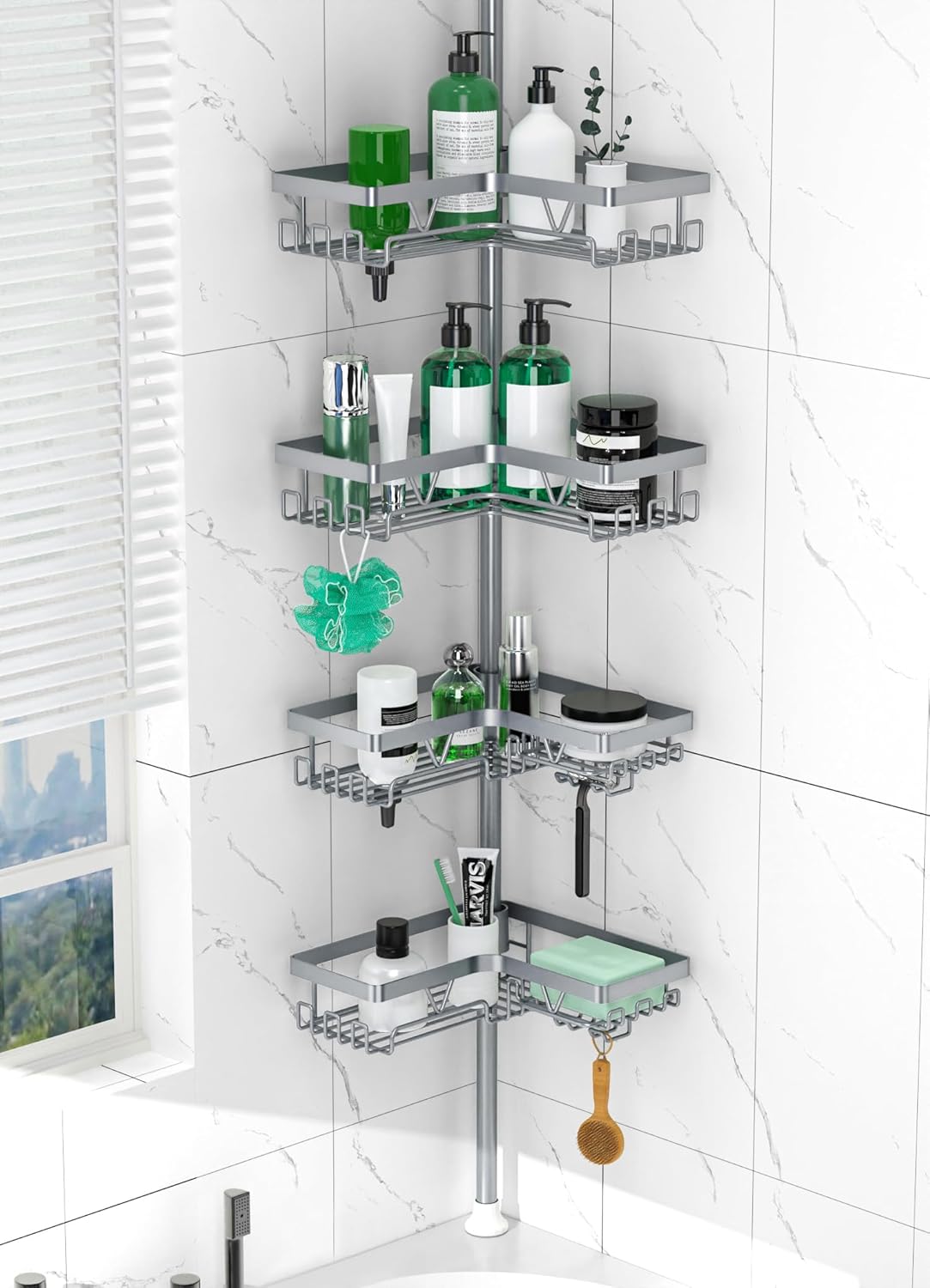 DAOYA Corner Shower Caddy Tension Pole 4 Tier Shower Caddy Organizer Black