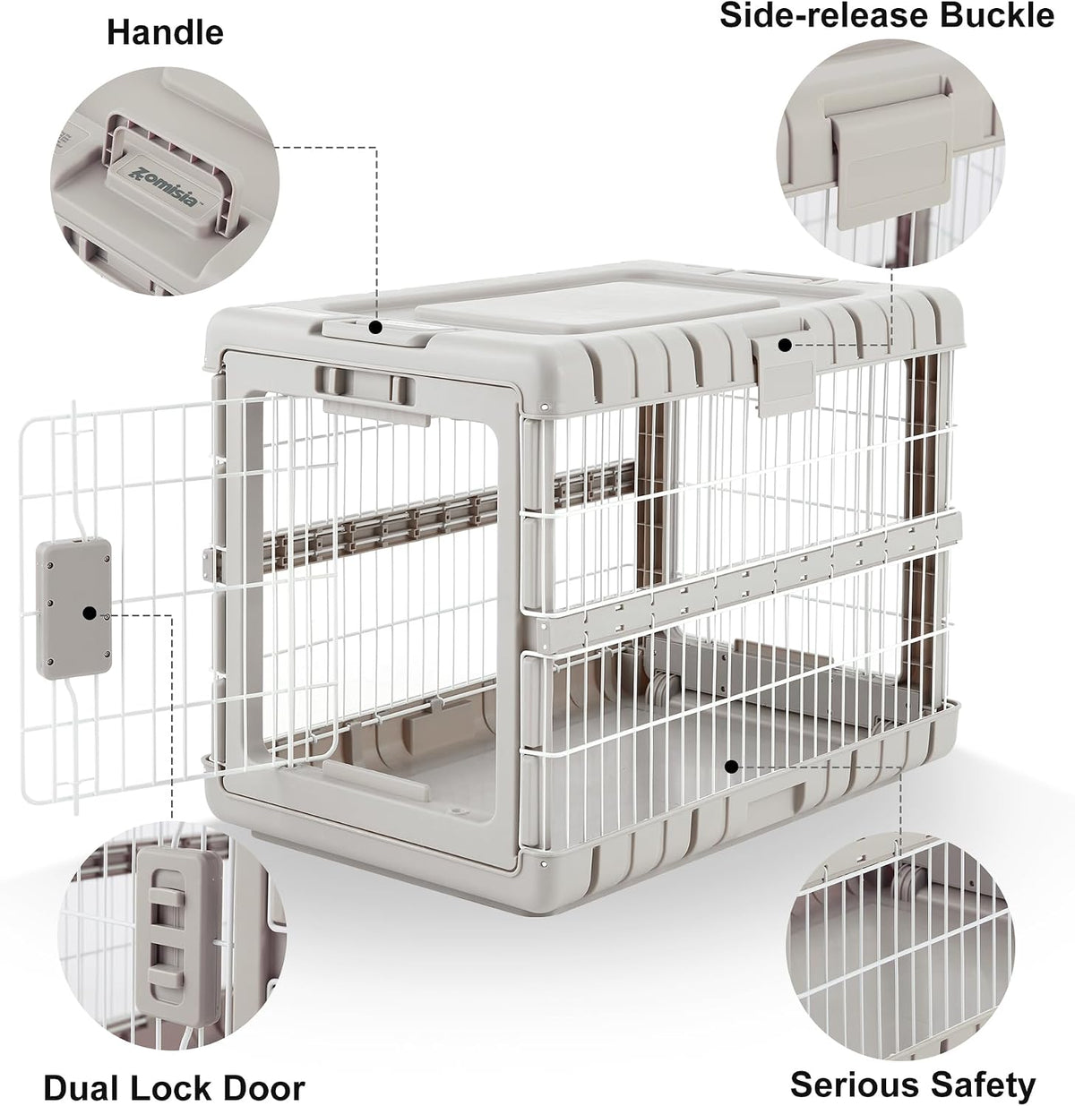 ZOMISIA Collapsible Dog Crate for Dogs - 28" L Heavy Duty Dog Kennel No Tools Required with 4 Sides Steel Foldable Cage for Dogs Indoor Furniture, Portable Carrier with 2 Smooth Wheels, Beige