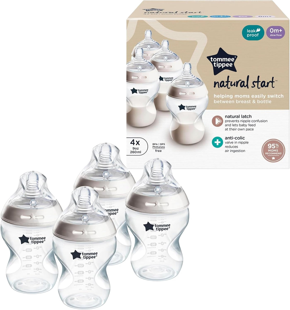 Tommee Tippee Natural Start Baby Bottles, Anti-Colic, 0m+, 9oz