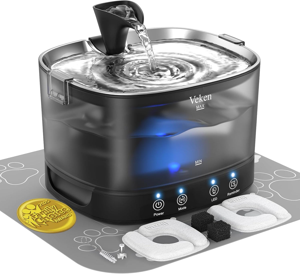 Veken 85oz/2.5L Cat Water Fountain with Detachable Tank & Secure Clips