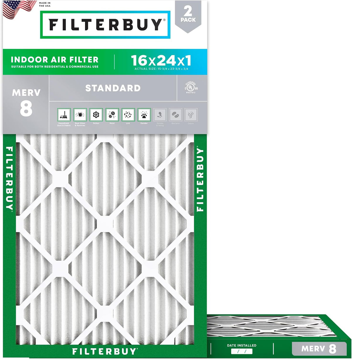 Filterbuy 20x25x4 Air Filter MERV 8 Dust & Allergy Defense (2-Pack)