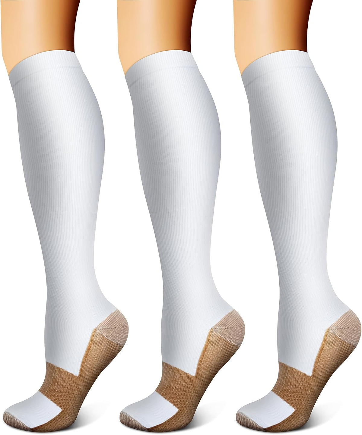FEYHAY Copper Compression Socks (3 Pairs) 15-20 mmHg Circulation is Best Athletic & Daily for Men & Women, Running, Climbing