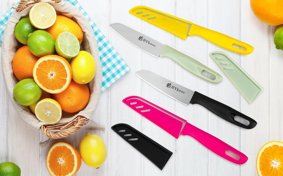 BYkooc 8 pieces Paring Knives (4PCS Peeling Knives and 4PCS Knife Sheath), Ultra Sharp Vegetable and Fruit Knife,German Steel Small Kitchen Knife with PP Plastic Ergonomic Handle