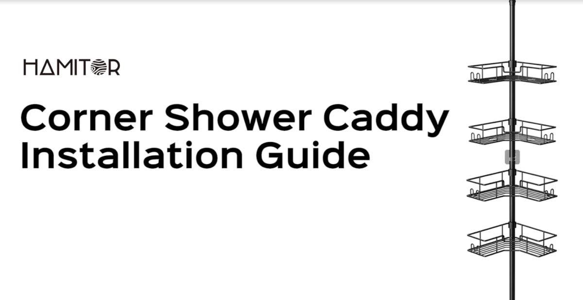 HAMITOR Shower Caddy Tension Pole: 4-Tier Adjustable Corner Organizer Black