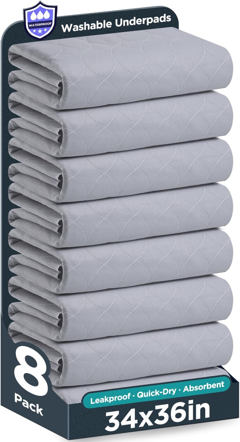 Washable Bed Pads 36" x 72" - 2 Pack, Grey, Waterproof Bed Pads for Incontinence, Bed Wetting Pads for Bed, Sofa, Floor, Resuable Underpads for Adults, Seniors, Pet