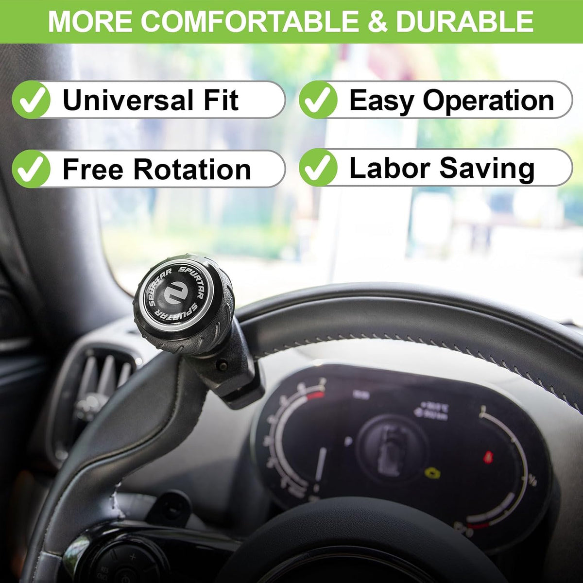 Spurtar Steering Wheel Knob, Universal Car Suicide Knob Power Handle Spinner Fit for Steering Wheel, Cars, Semi Truck, Forklifts, Tractors, Boat, and Golf Cart – Black